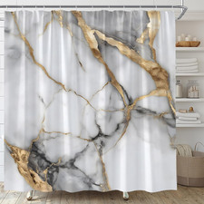 Gold Marble Shower Curtain Watercolor Modern Abstract Art Silver Ink Texture Bat