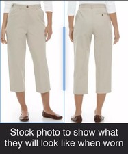 Women's Sz 14-LL Bean-Wrinkle Free-Comfort Waist-Crop Straight Leg-Pleated Pants