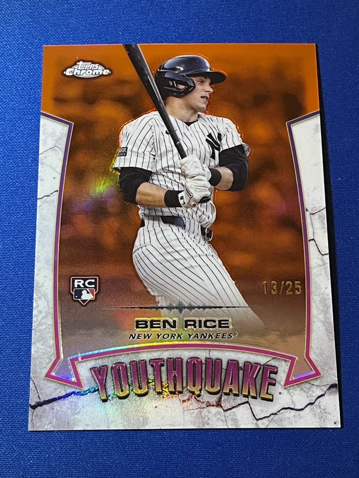 2025 Topps Chrome Ben Rice #YQ-13 Youthquake Orange Refractor Rookie /25 RC