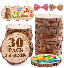 30 Pack Wood Slices for Crafts,2.4-2.8In Unfinished Natural Wood Rounds with Tre