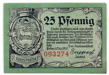 1920 Germany Prum Notgeld 25 Pfennig Note (2907)