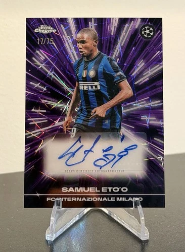 Samuel Eto'o 2025-26 Topps Chrome UEFA UCC Purple Lazer Auto /75 Inter Milan