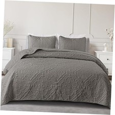 Quilts Queen Size Bedding Set with 2 Pillow Shams, Full/ Queen 90"x96" Grey