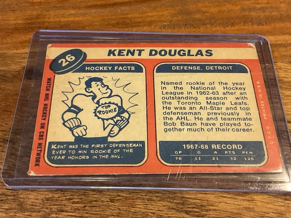 1968-69 TOPPS KENT DOUGLAS #26 DETROIT RED WINGS VG - Image 3 of 3