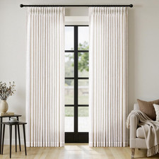 Pinch Pleated Thick Linen Curtains 90" Long, 2 Panels in Natural Ivory Cream