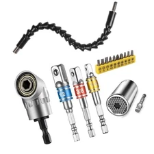 Flexible Drill Bit Extension and Universal Socket Wrench Tool Set, 105° Rig