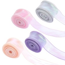4 Rolls Iridescent Organza Ribbon Sheer 4 Colour Organza Ribbon, Sheer Easter...