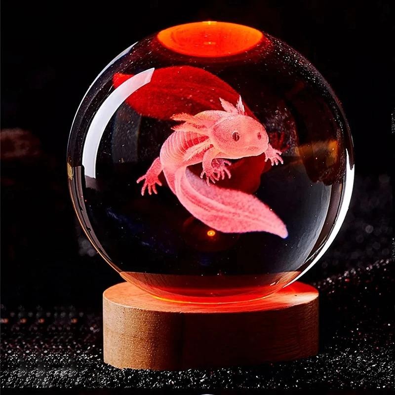 3D Axolotl Laser Engraved Crystal Ball Coloured Night Light | eBay