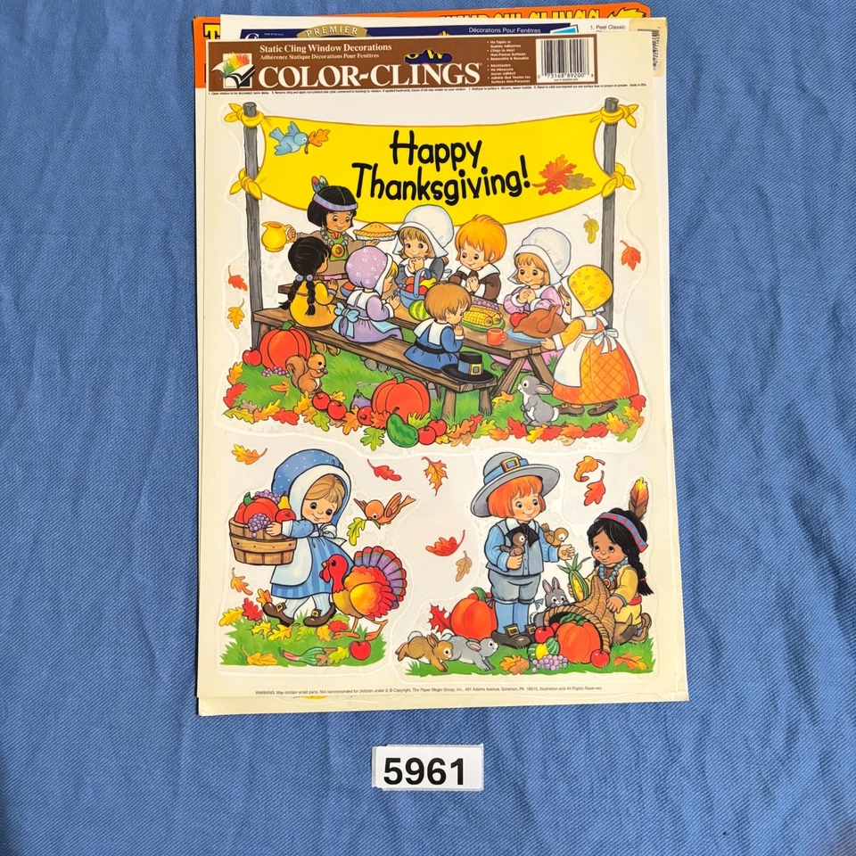 De colección Se adhiere Ventana Acción de Gracias Decoraciones Peregrinos Cosecha Pavo Calabazas Foto 2 de 4