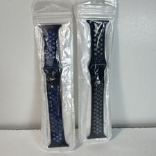 Two Silicone Apple Watch Bands New In Original Bags Black/Blue Black/Gray