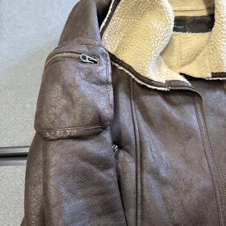 Abrigo de piel sintética marrón para mujer Members Only chaqueta de motocicleta ropa exterior L  Foto 3 de 4