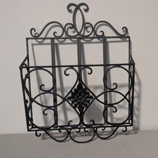 Beautiful Cast Iron Letter Holder Black Elegant Scroll Design Flower Medallion