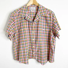 Carolina Colours Colorful 100% Cotton Button Down Short Sleeve Top Size 20W