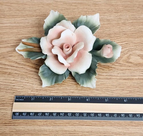 Capodimonte Porcelain Pink Peach Roses With Brown Stem & Leaves Made In Italy - Picture 8 of 11