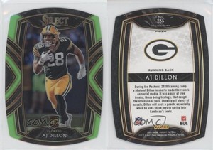 2020 Panini Select Club Level Neon Green Prizm Die-Cut AJ Dillon #265 Rookie RC
