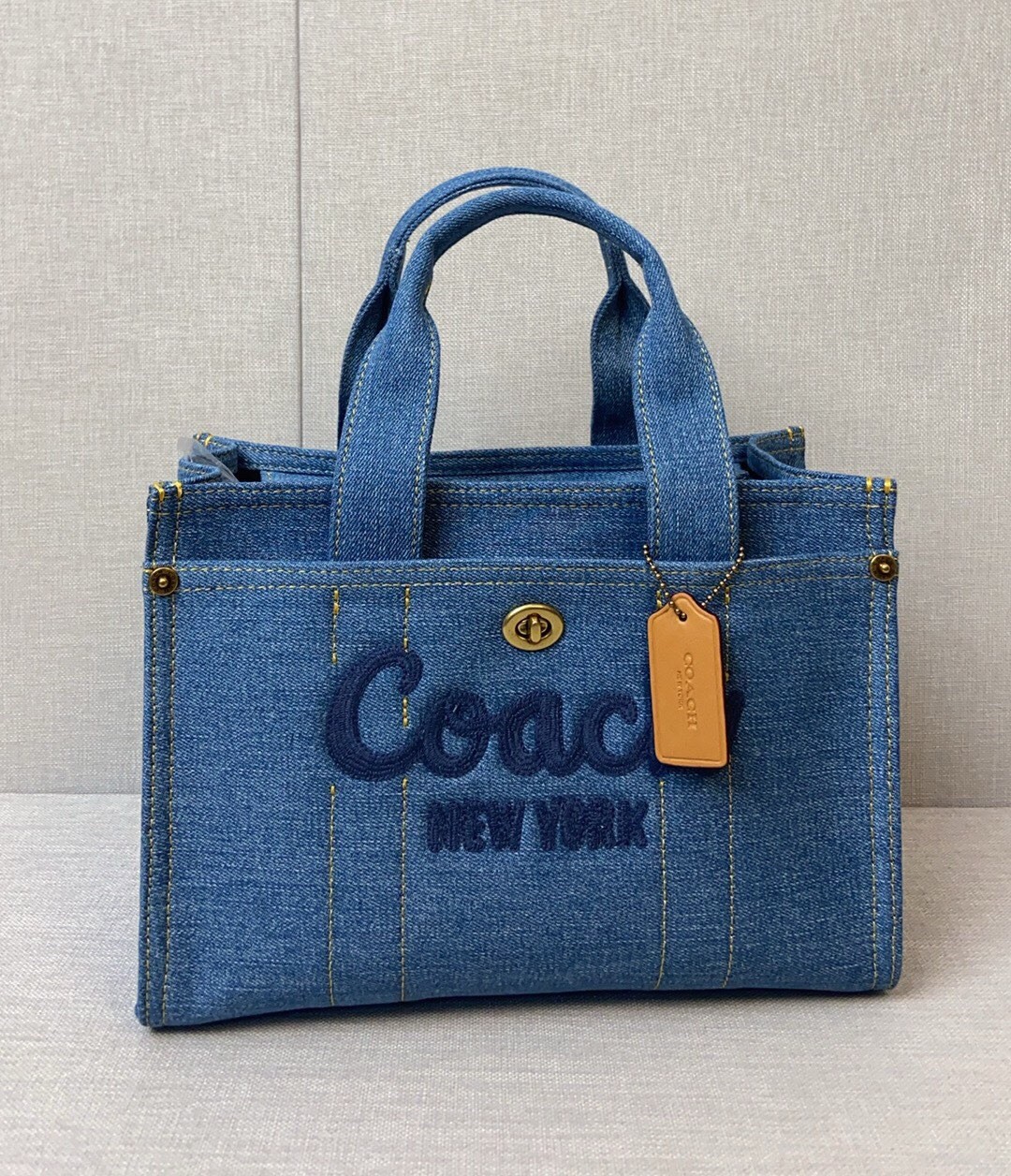NWT Coach Mini Denim Cargo Tote Crossbody Bag 20 Brass Indigo