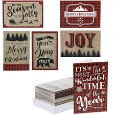 48x Christmas Cards with Envelopes, Red Plaid Blank Greeting Cards Bulk 4x6“