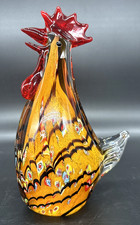 Murano Style Art Glass Rooster Figurine Gold Orange Millefiori Sculpture 8.5"