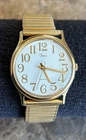 Vtg Timex M Cell Easy Reader Watch - Gold Tone Expansion Band - NEAR MINT -Runs!