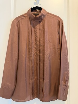 Women s 100% Silk Button Up Stand Collar Shirt Blouse Top
