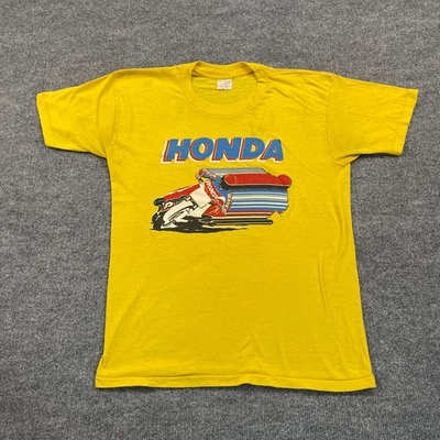 #ad Vintage 80s Honda Dirt Bike Motorcycle Shirt Medium 19x25 Yellow Single Stitch $64.00