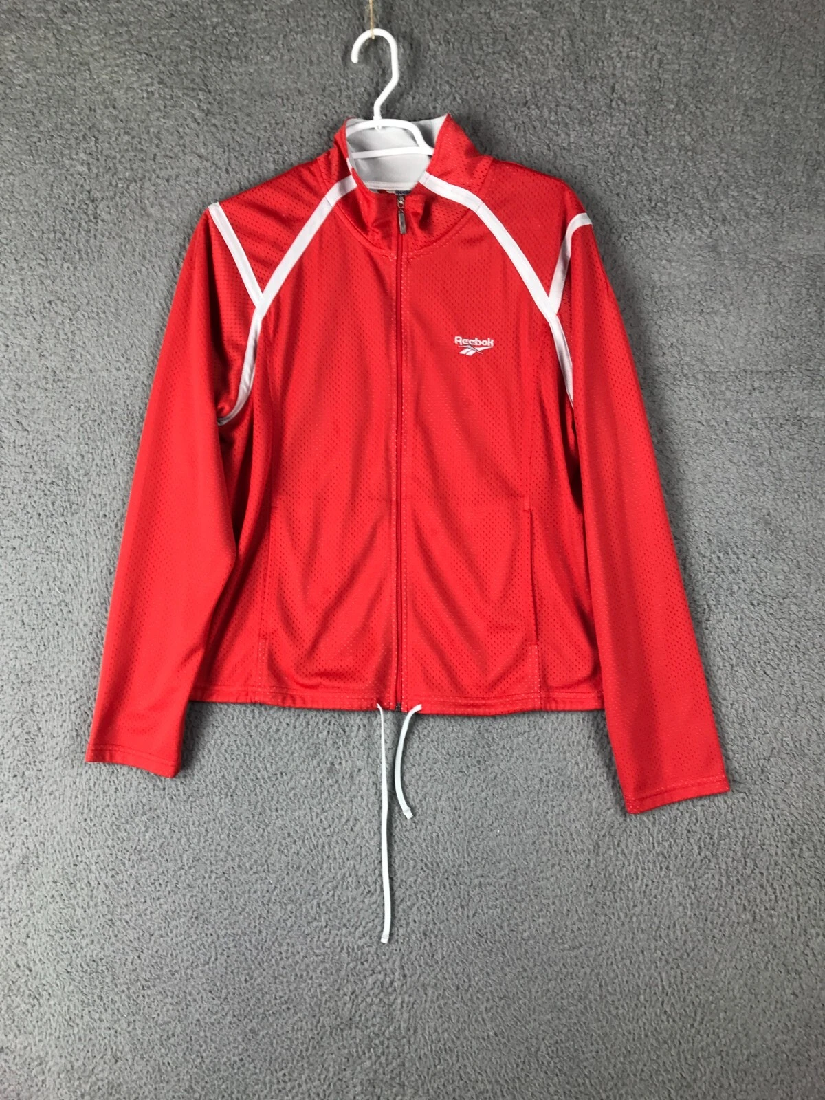 VETEMENTS Giacca atletica Reebok da donna manica lunga cerniera intera finta collo cordini vita XL