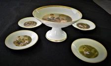 JWK Bavaria Germany BARTOLOME MURILLO 5Pc Set Pedestal Compote Stand 4 Plates