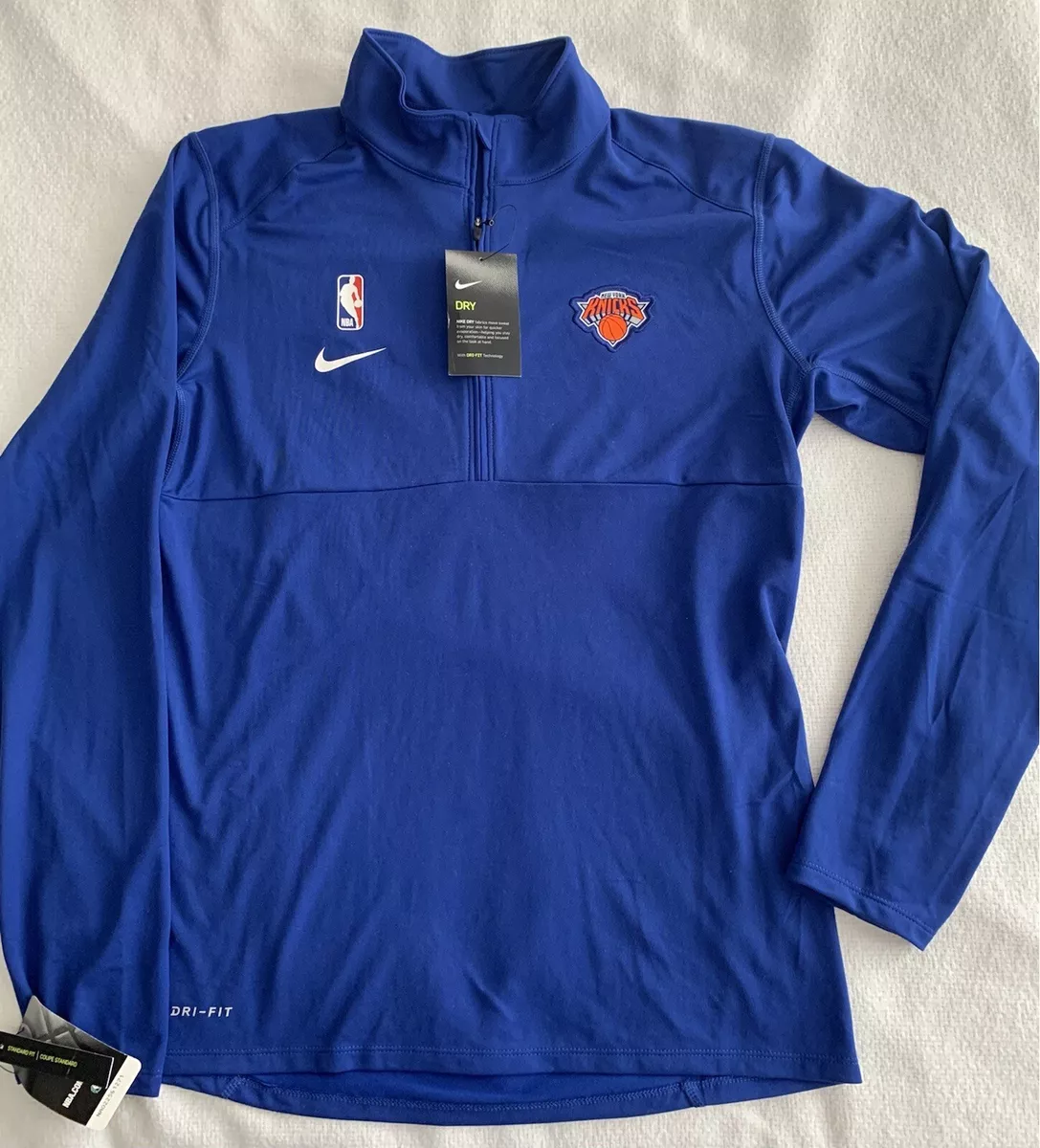 NY KNICKS SHIRT NIKE DRI-FIT 1/4 ZIP PULLOVER SMALL BLUE MSG NBA