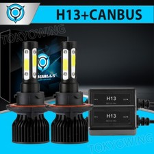 4-Sides H13 9008 LED Headlight Bulbs High Low Beam 6500K Canbus Decoder Combo