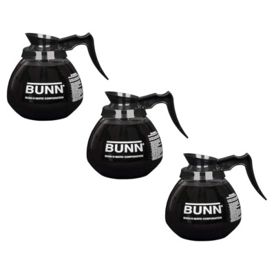 Bunn 3-Pack 12Cup Commercial Glass Decanter Black Coffee Pot Carafe NEW