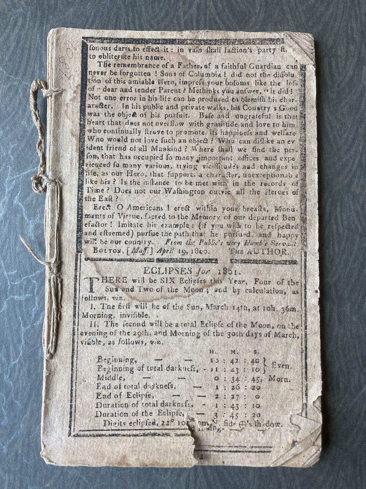 1801! New England Almanac Early American Life Farming Court Date No Cover As Is