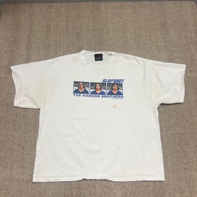 Vintage Slapshot Shirt Mens XXL White 1990s Hanson Brothers Movie Promo