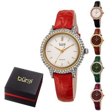 Women s Burgi BUR249 Quartz Watch Swarovski Crystal Diamond Marker Leather Strap