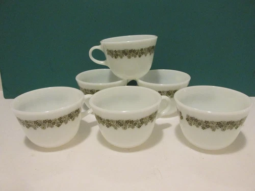VINTAGE PYREX COFFEE CUPS-----LOT OF 6------CRAZY DAISY SPRING BLOSSOM