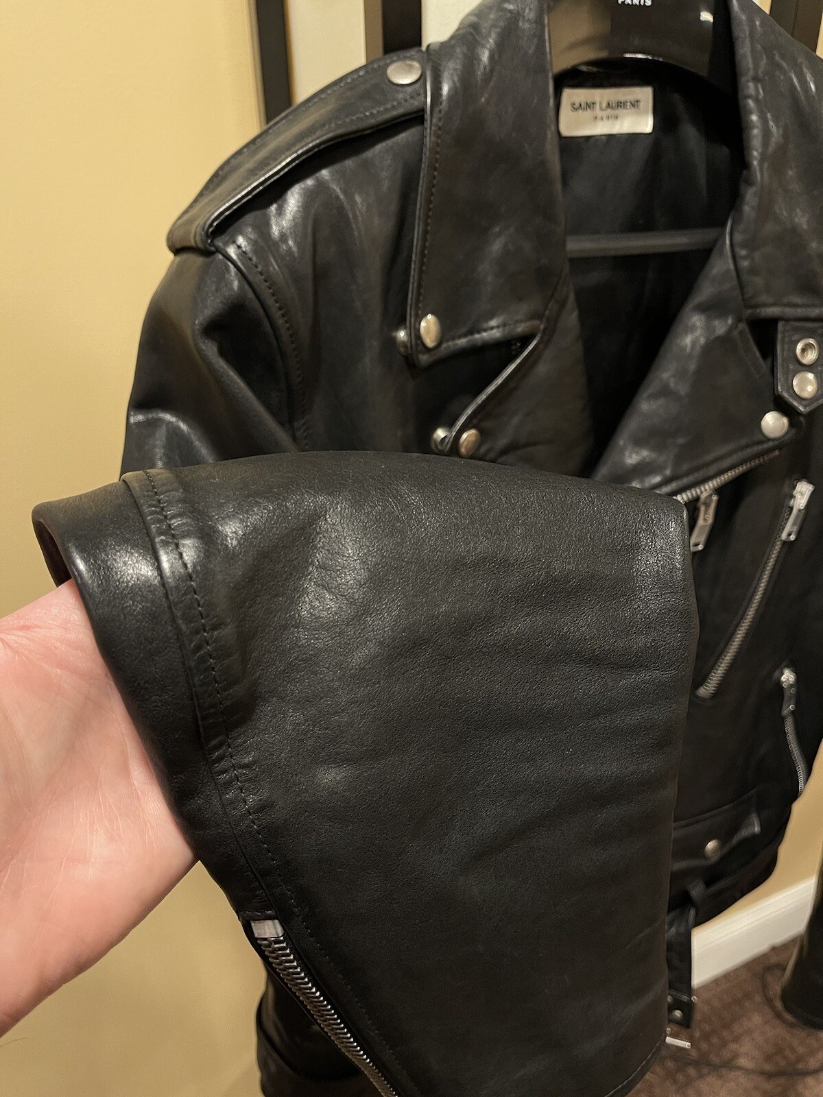 Giacca biker in pelle olio di vitello Saint Laurent x Hedi FW13 L17