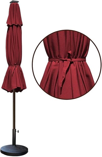 10- Non-Fading 9ft Solar Patio Umbrella with 80 LED Lights - Burgundy - Picture 9 of 10