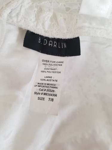 B. Darlin Juniors Size 7/8 White Floral Lace Lined Sleeveless Above Knee Dress - Picture 5 of 5