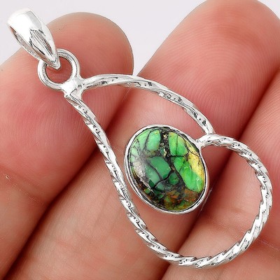Natural Green Matrix Turquoise 925 Sterling Silver Pendant Jewelry P-1003