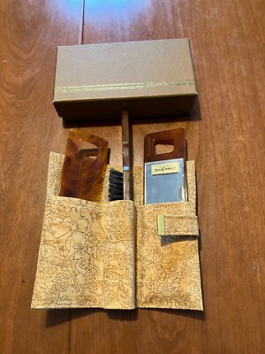 Vintage Janeke Tortoise Shell Look Comb Brush & Mirror Set Italy (Neiman Marcus)