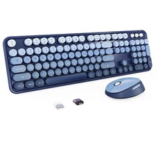 Wireless Keyboard and Mouse Combo, Retro Typewriter Keyboard with Round Keyca...