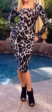 Maya Antonia-PLUS SIZE- Elegant Sexy Grey-Black Leopard Midi Dress w/Rushing