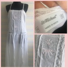 Vintage ST. MICHAEL Finest Cotton Nightdress, Gown Laced, Embroidered , fits M-L