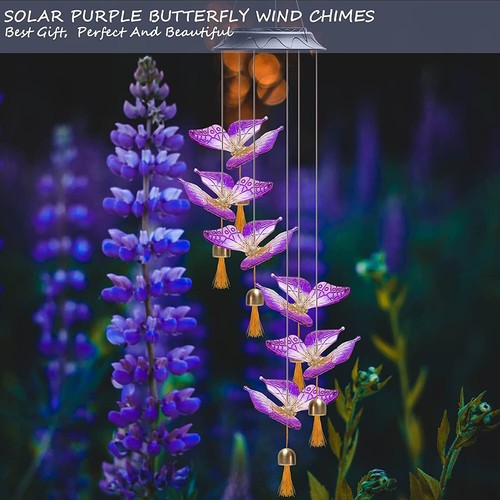 Solar Windspiel Kristall Schmetterling mit 6 Nahrung Wünsche Glocken Hof Garten Deko - Bild 3 von 8
