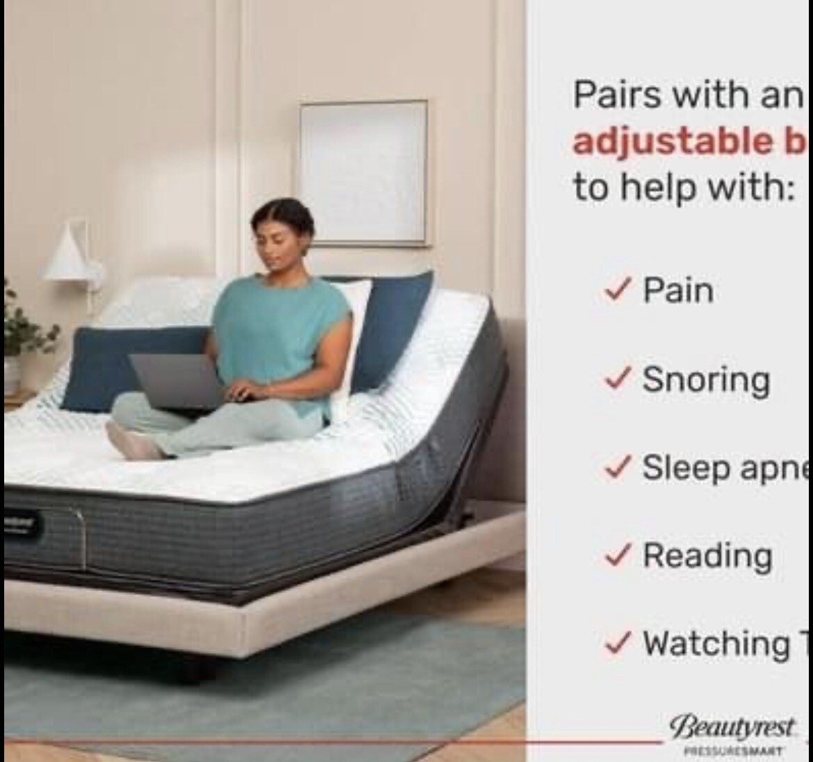 PressureSmart 14.75" Plush Pillow Top Mattress with ELECTRIC Bed Frame