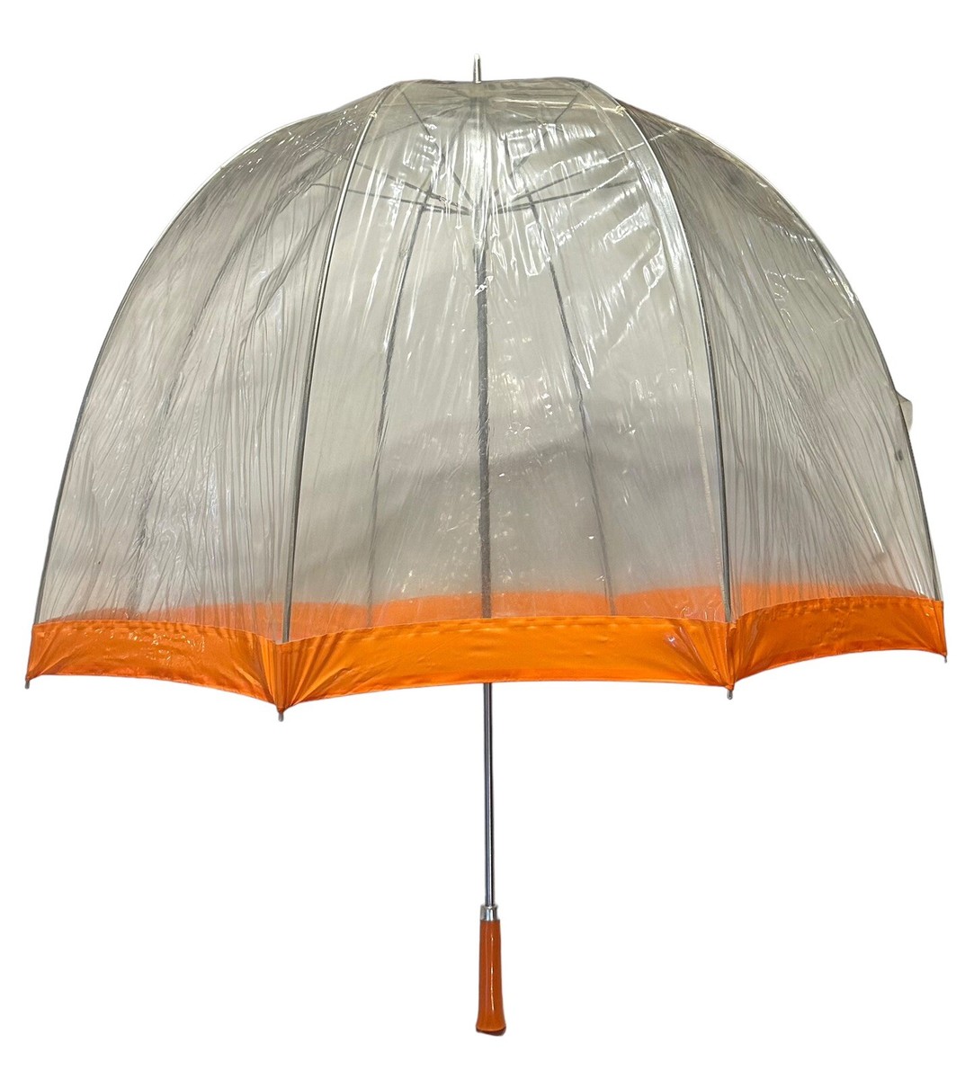 VTG Bubble Dome Umbrella Clear Orange 60s 70s Mod Style Vinyl