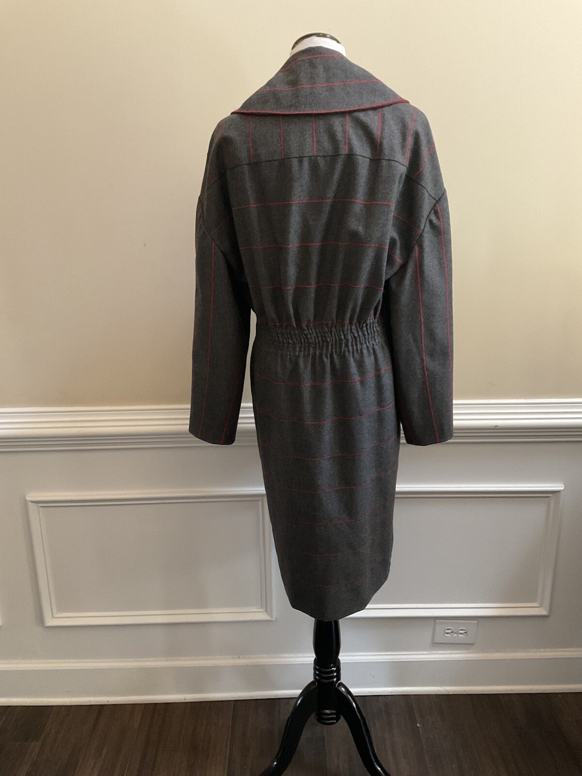 Fendi I Magnin Long Sleeve Vintage  Wool Gray Red Striped No Lining Coat Size L image 2