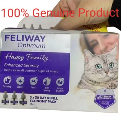 NEW Feliway Optimum Cat Enhanced Calming Pheromone 3×30 Days Refill Cat 48ml Set