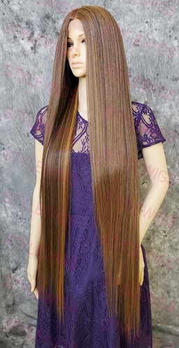 Brown/Blonde/Auburn Super Long Straight Lace Front Human Hair Blend Wig EVFC - Picture 3 of 6