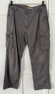 Carhartt Force Relaxed Fit Cargo Work Pant Beat Up Ripped Grey Mens Size 40 x 34