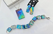Handcrafted Multicolor Fused Dichroic Glass Pendant, Earrings, Bracelet